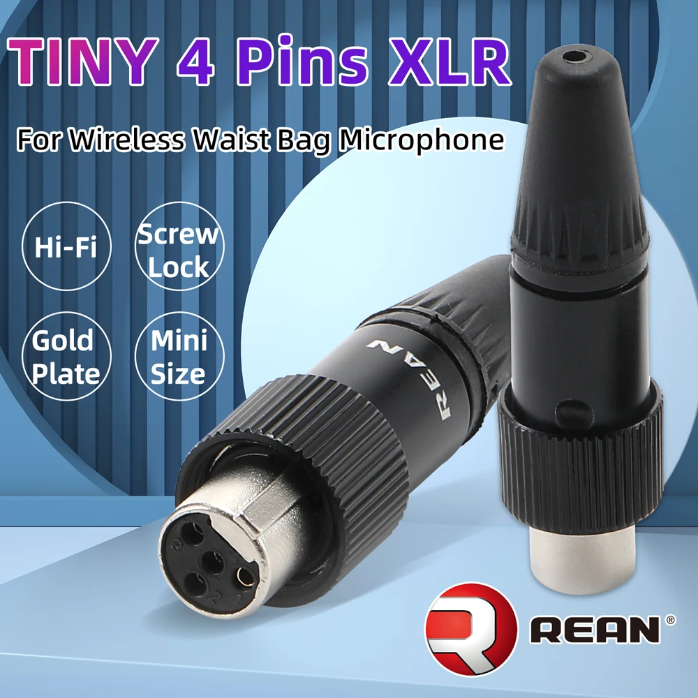 REAN Mini XLR Cable Connector 4 Pins Female with screw Locking, 4 Pole Tiny Wireless Waist-bag MIC Microphone Soldering Plug