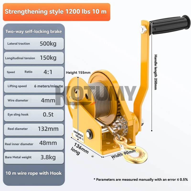 Small Portable Winch Self-Locking Gear Crank Winch Portable Lifting Hoist Pulling Tool for Boat Trailer Cargo Towing Device