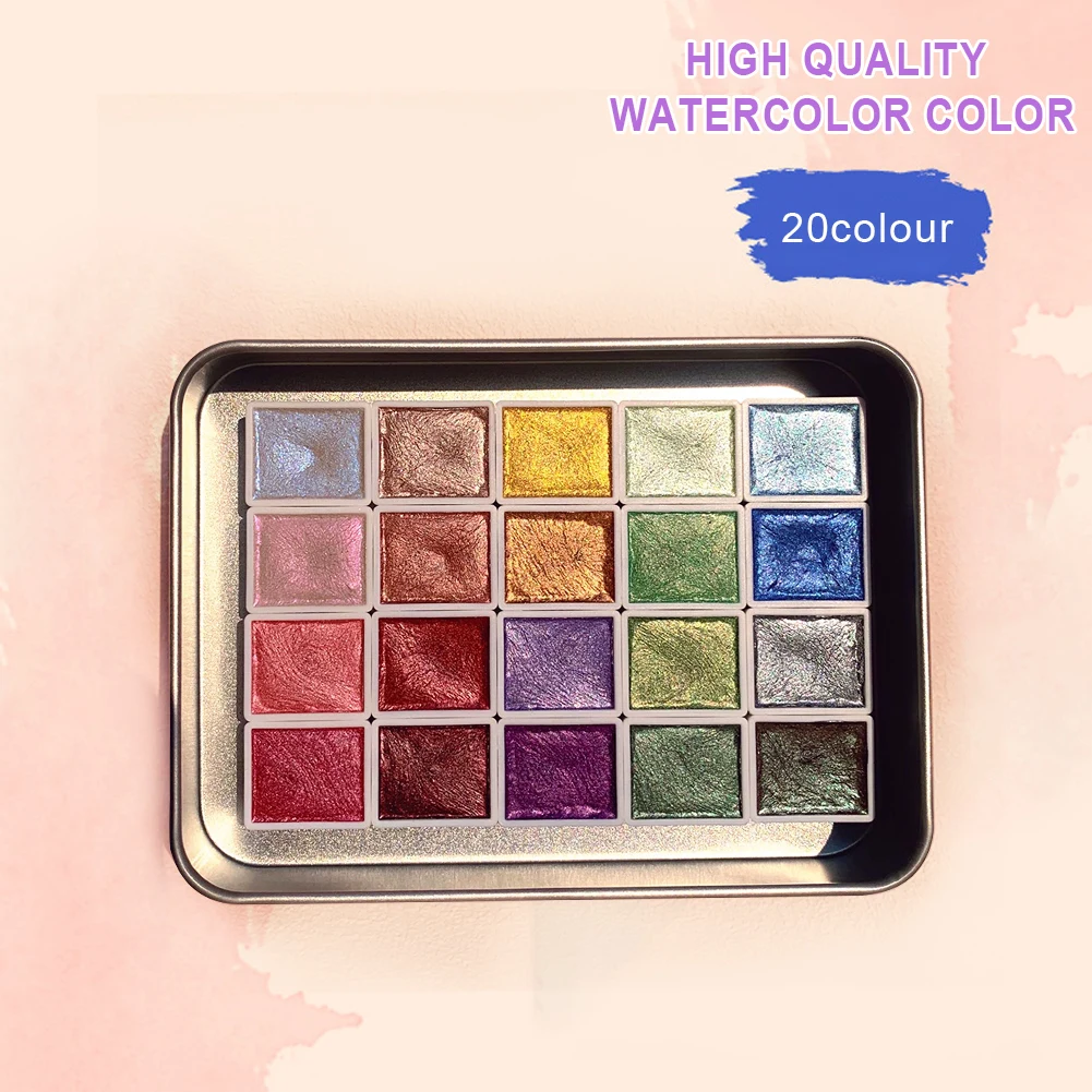 20 Colors Metallic Watercolor Paint Set Metallic Glitter Watercolour Solid Paint for Artists Beginners Hobbyists Students