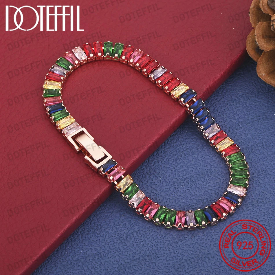 

DOTEFFIL Mixed Color Crystal Bracelet 925 Sterling Silver Rose Gold Yellow Metal Multicolor Beads Wrist Women Jewelry Accessory