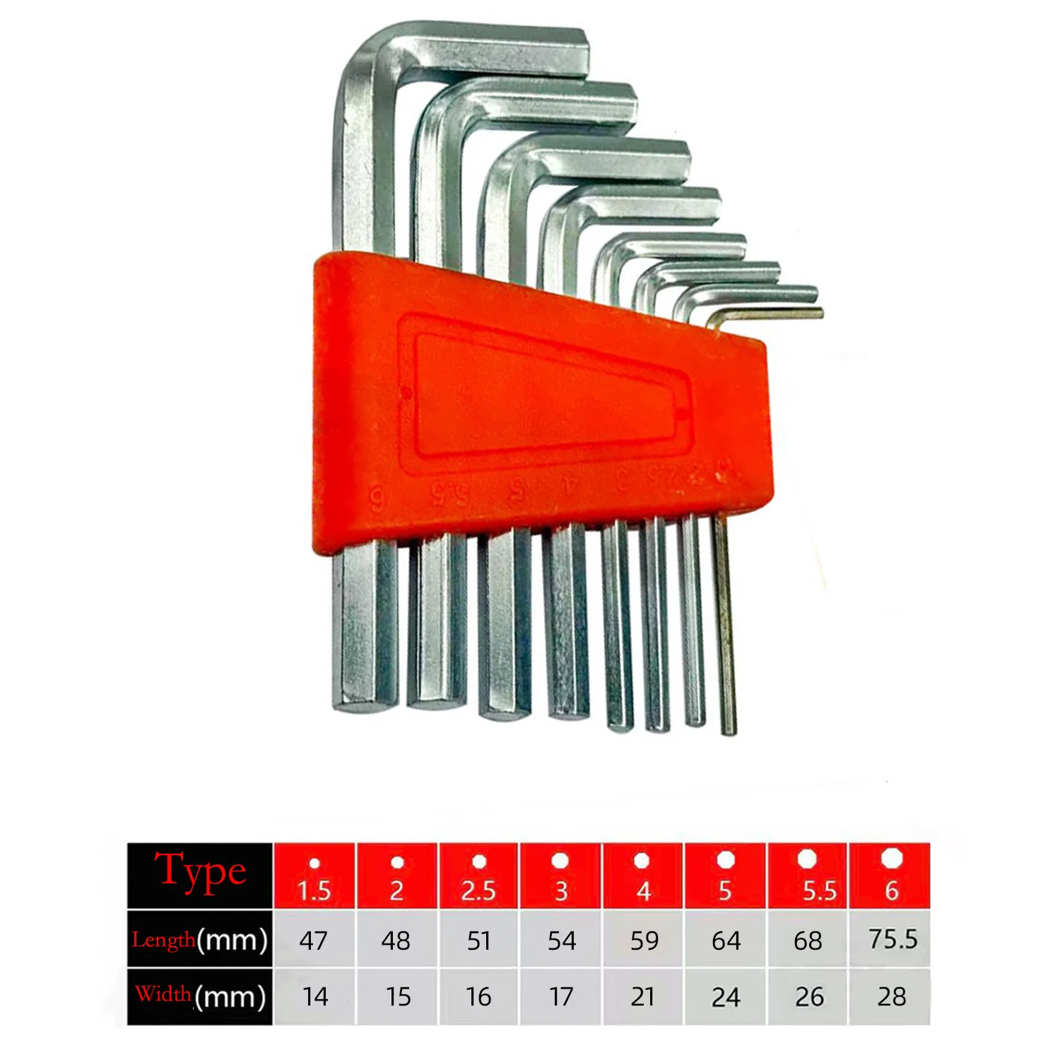 Zestaw kluczy imbusowych 7 szt. H1.5/H2/H2.5/H3/H4/H5/H5.5/H6 z uchwytem do mebli, naprawy samochodów i demontażu.