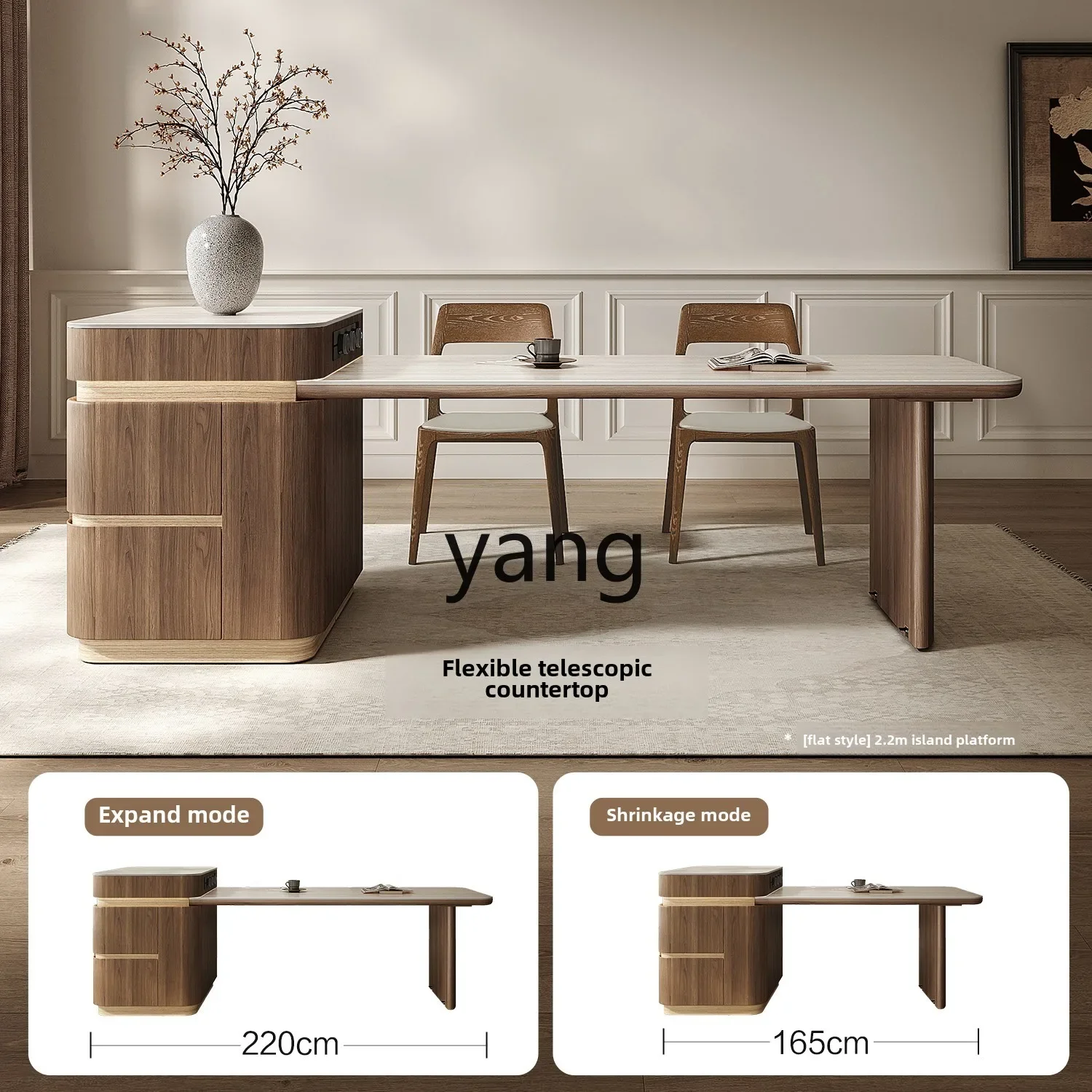 ZL island table integrated household travertine rock slab advanced sense retractable middle guide platform