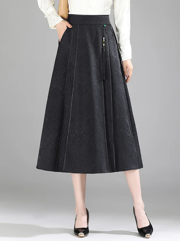 

ZUZK модная жаккардовая юбка с лицом лошади, улучшенный китайский традиционный костюм ханьфу, винтажная юбка со складками, юбка-миди с эластичной резинкой на талии