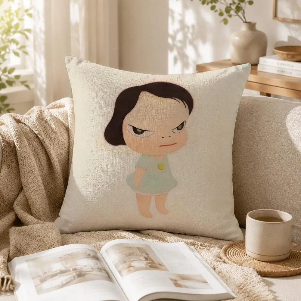 Y-Yoshitomo Nara D-Doll Cushion Cover Organic Linen Square Pillow Case Naturally Durable Hypoallergenic Gentle On Sensitive Skin