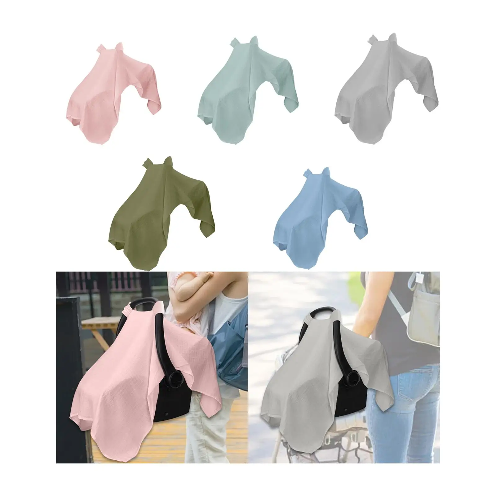 Infant Car Seat Cover Soft Cotton Extra Large Canopy Summer Sun Shade for Baby Boys Girls Outdoor Travel