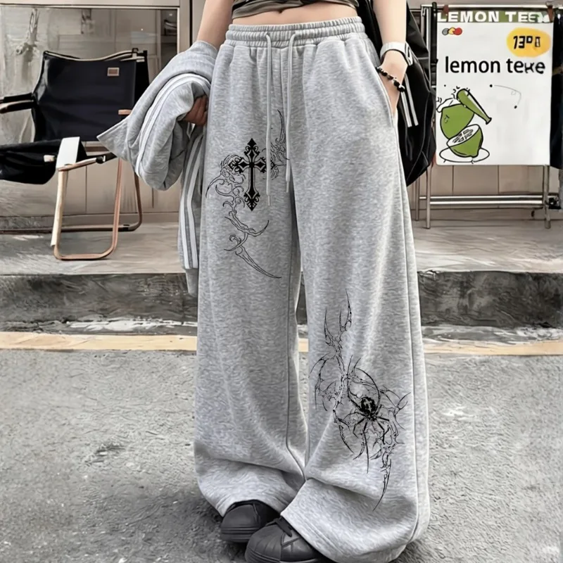 Wide Leg Pants Gothic Style Dark Spider Print Y2K Style Sports Pants Autumn and Winter New Casual Unisex Pants