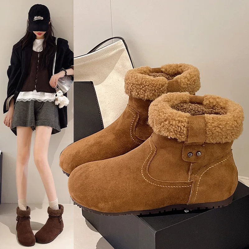 

Women's Inner Height Increased 5CM Boots Nubuck Leather Temperament Plus Velvet Short Boots Women's New Winter Cotton Boots