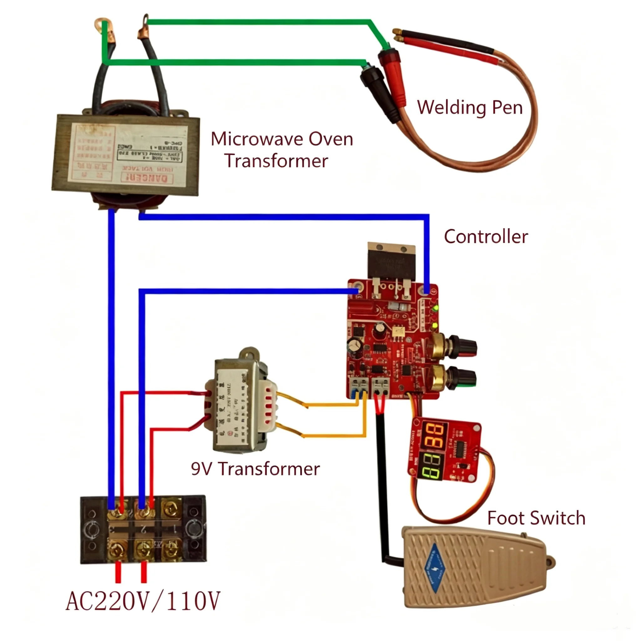 AC9-12V DIY NY-D01 Control Board 40A/100A Spot Welding Machine Control Board Welder Panel Adjust Time Current Digital Display gallery 5