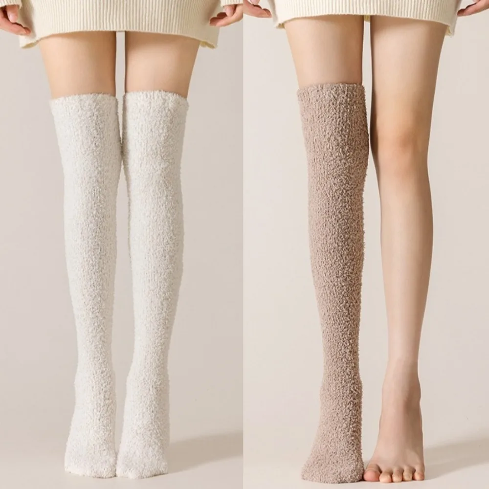 

Harajuku Woolen Coral Fleece Socks Ins Plush Long Tube Stockings Solid Color JK Anti-slip Floor Socks Unisex