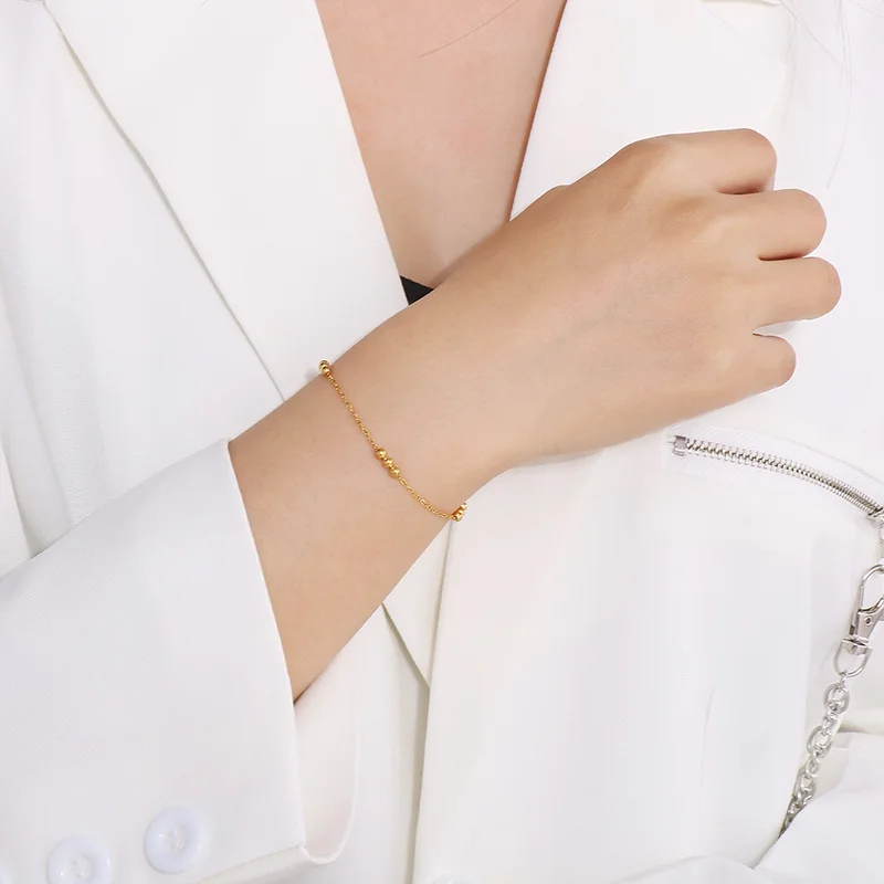 3mm Gold Color Bead Chain Bracelet For Women Simple Fashion Stainless Steel Jewelry Gifts
