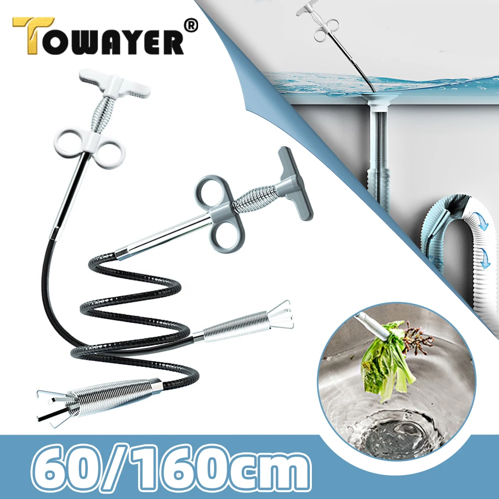 60/90/160mm Sewer Pipe Unblocker Snake Spring Pipe Dredging Tool for Bathroom Kitchen Hair Sewer Sink Pipeline Cleaning Tools