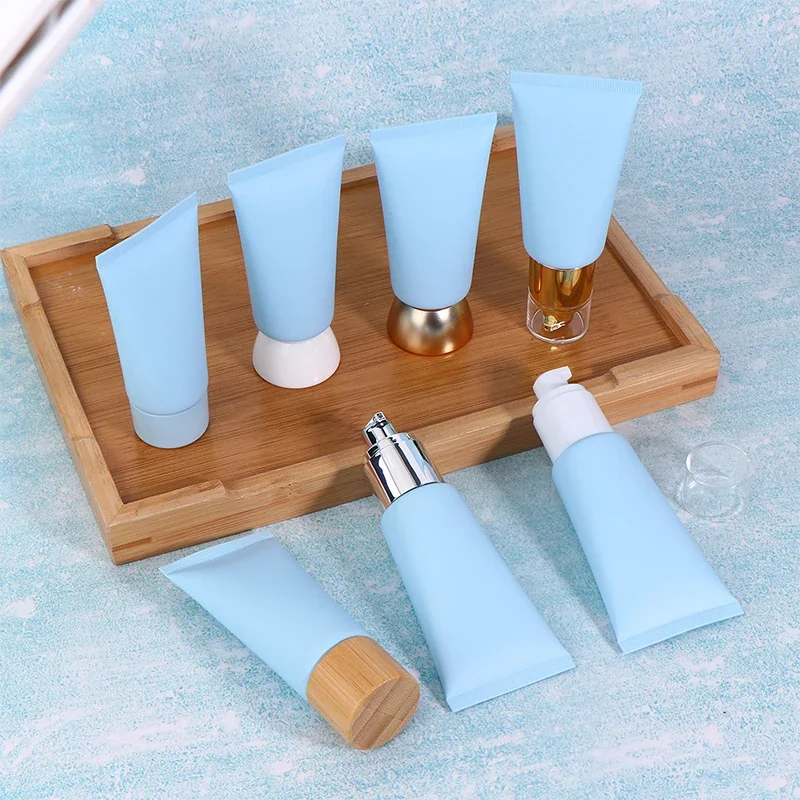 Niebieskie Matowe Puste Przenośne Miękkie Tubki do Wyciskania Kremów Kosmetycznych Balsamów Butelki Podróżne Wielokrotnego Użytku Pojemniki na Podkład BB Cream