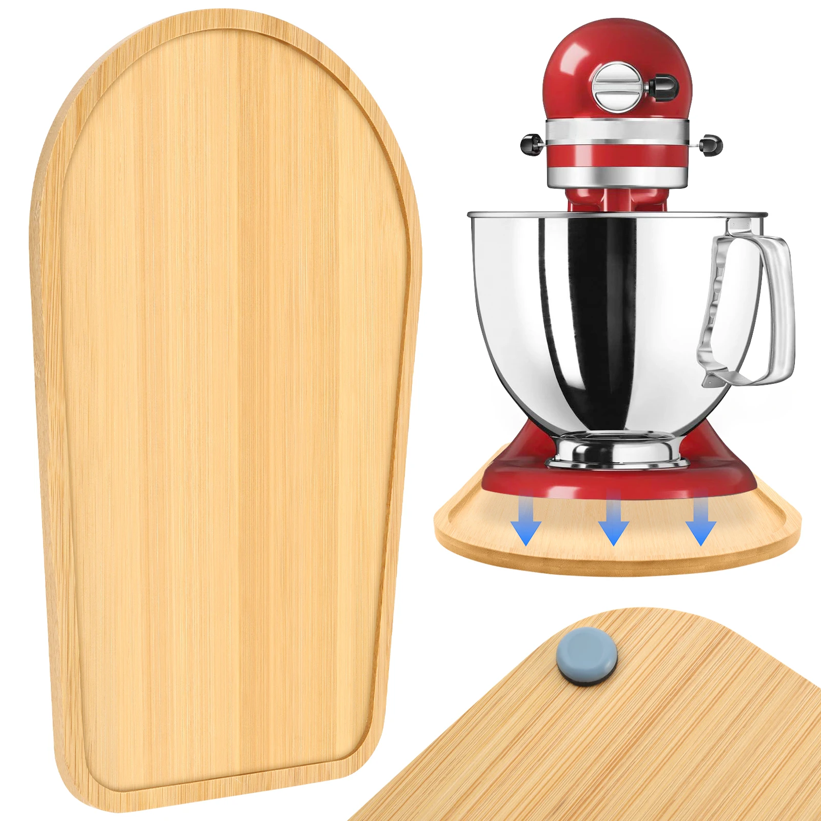 Bamboo Mixer Slider Mat Stand Mixer Sliding Board Easy to Move Mixer Counter-top Storage Tray for 4.5-5 Qt / 5-7 QT Stand Mixers