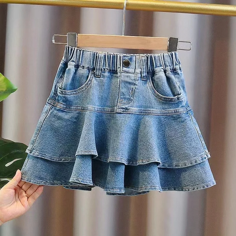 Girls Baby Denim Short Skirt Summer 2024 New Children\'s Fashionable Cake Skirt Half Skirt Kids Clothing