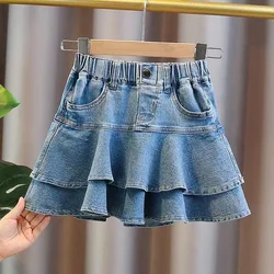 Girls Baby Denim Short Skirt Summer 2024 New Children's Fashionable Cake Skirt Half Skirt Kids Clothing