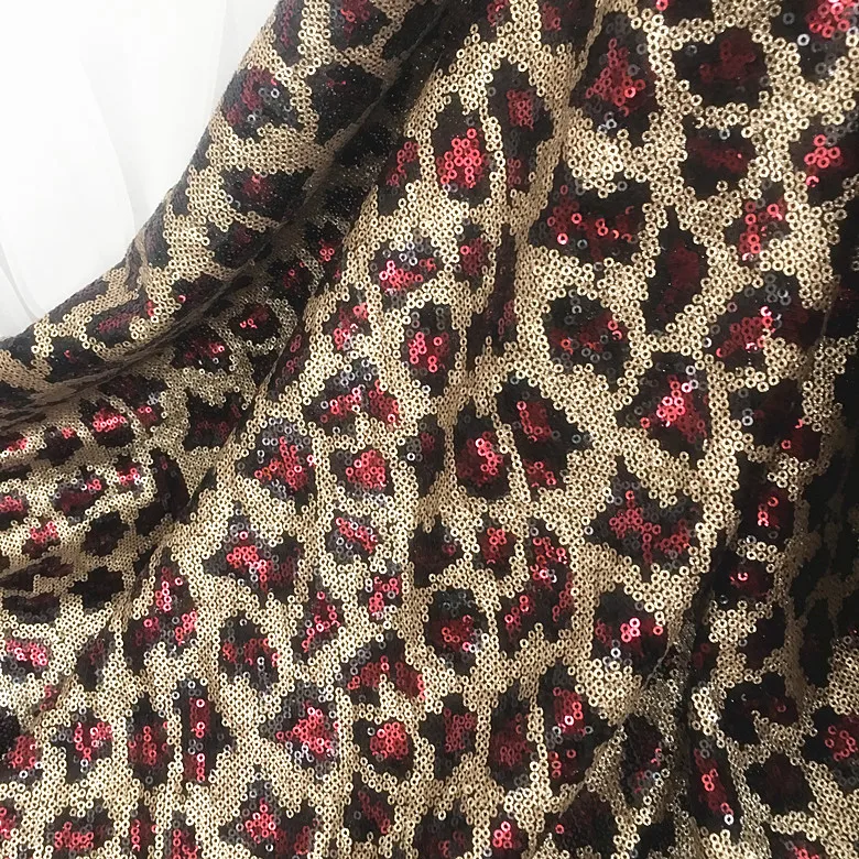 Small leopard wild personality popular queen red and blue leopard sequined fabric embroidered dress sequined fabric