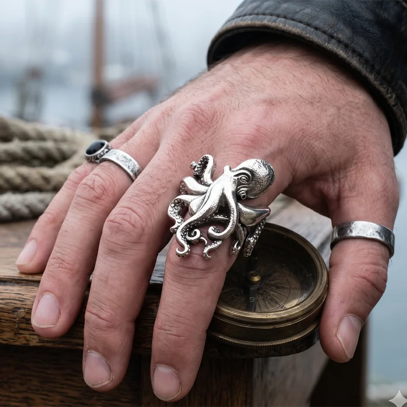 Buy 4 Get 1 Free 25x24mm 8.39g Kraken Gothic Octopus Tentacles Ring