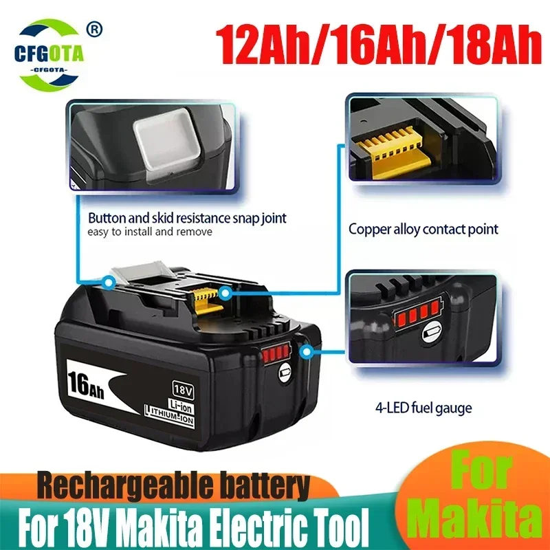 

Upgraded 18V 12000mAh 16000mAh For Makita BL1860 BL1850B BL1850 BL1840 BL1830 BL1820 BL1815 LXT-400 Replacement Lithium Battery