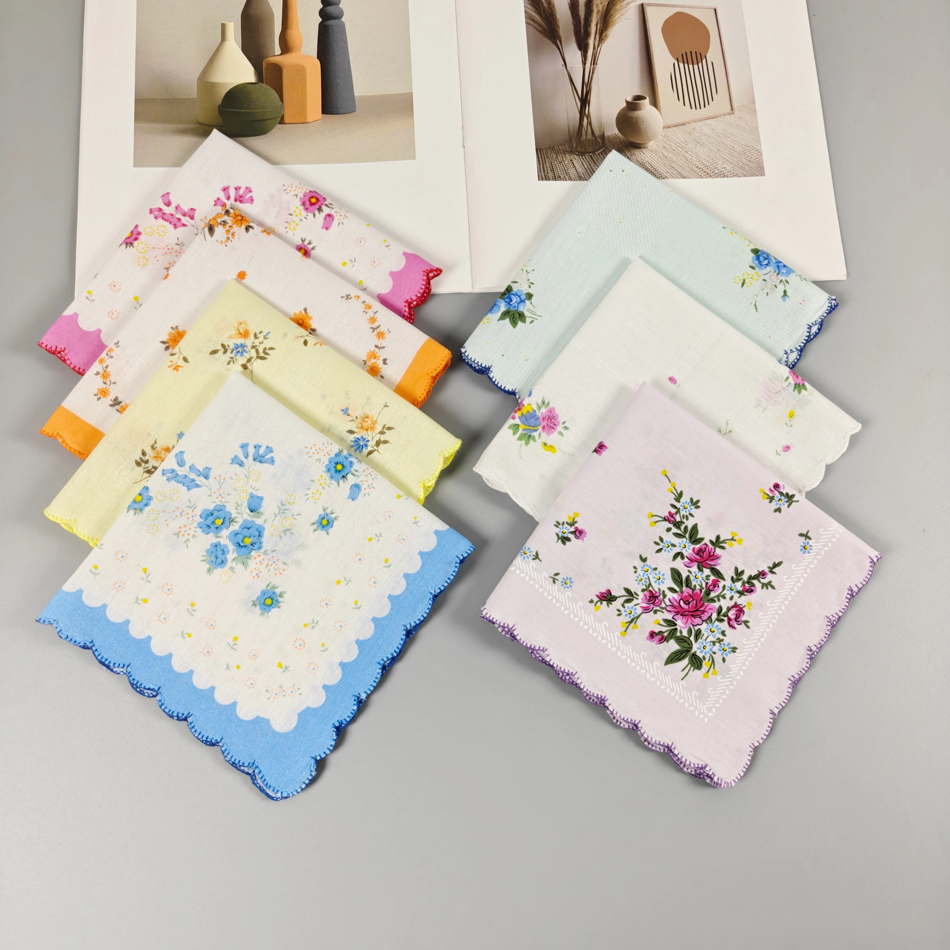 رقيقة يشعر 11.6 بوصة/29.5 سنتيمتر القطن هلال المرأة المطبوعة منديل الرجعية 7 قطعة بدلة أسبوع واحد