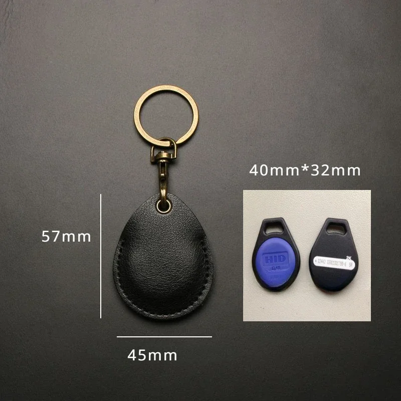 Vintage Business Style Leather Access Card Holder with Keychain - Executive Protection for Badge HID Rfid  Nfc Sticker Cuid Uid