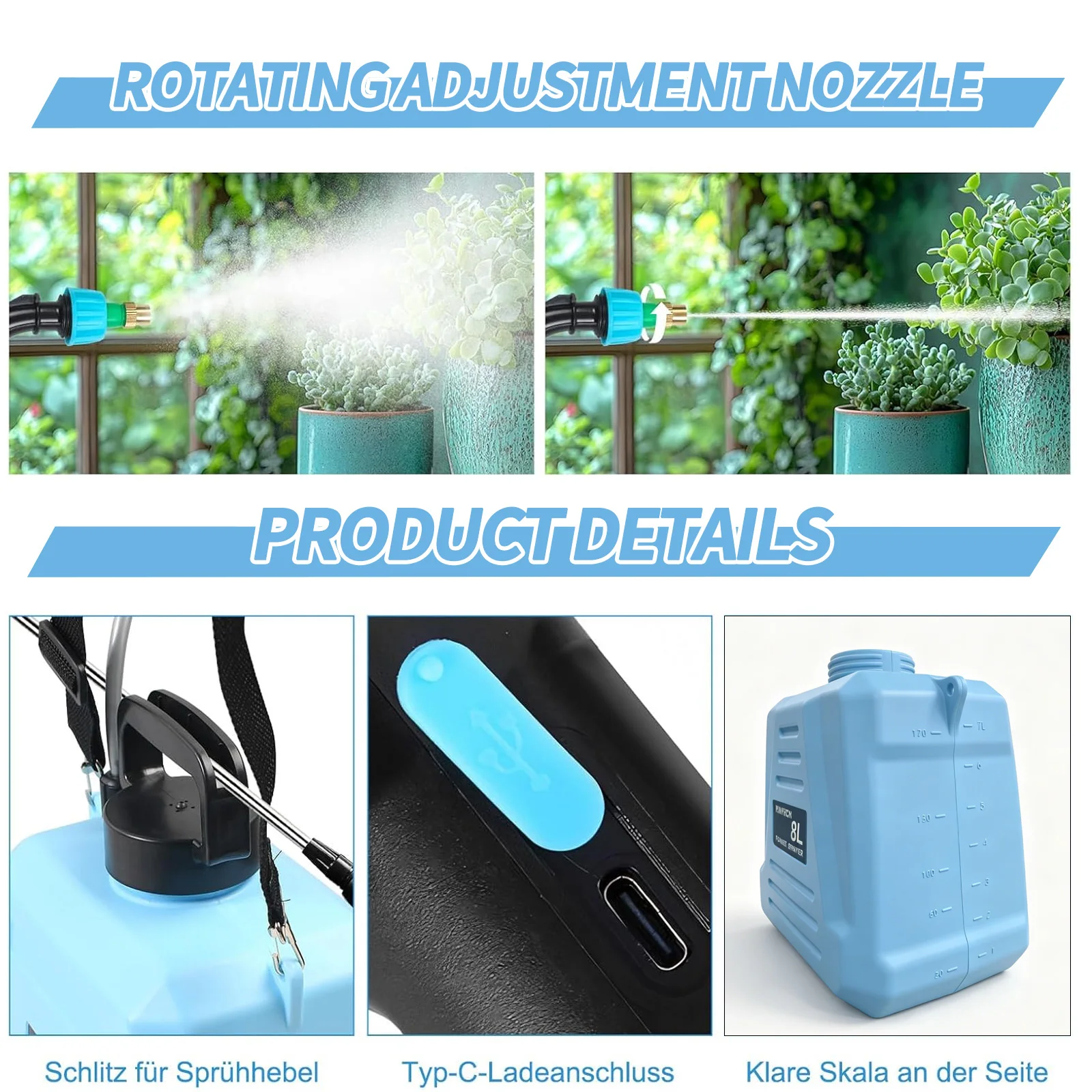 8L Automatischer Elektrischer Sprüher Garten-Pflanzensprüher Handlicher Wiederaufladbarer Sprinkler Zerstäuber Schultergurt-Gießkanne – Detail 4