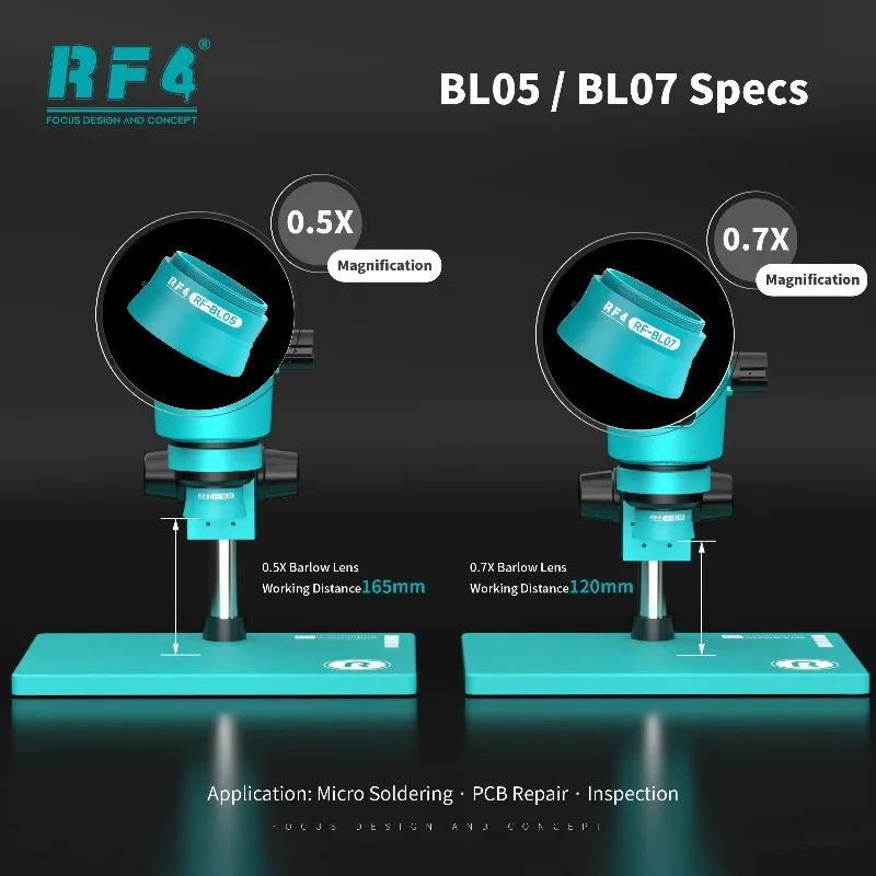 RF4 0.5X 0.7X Microscope Auxiliary Lens With LED Light Integrated Objective For Stereo Microscope PCB Phone Repair Soldering
