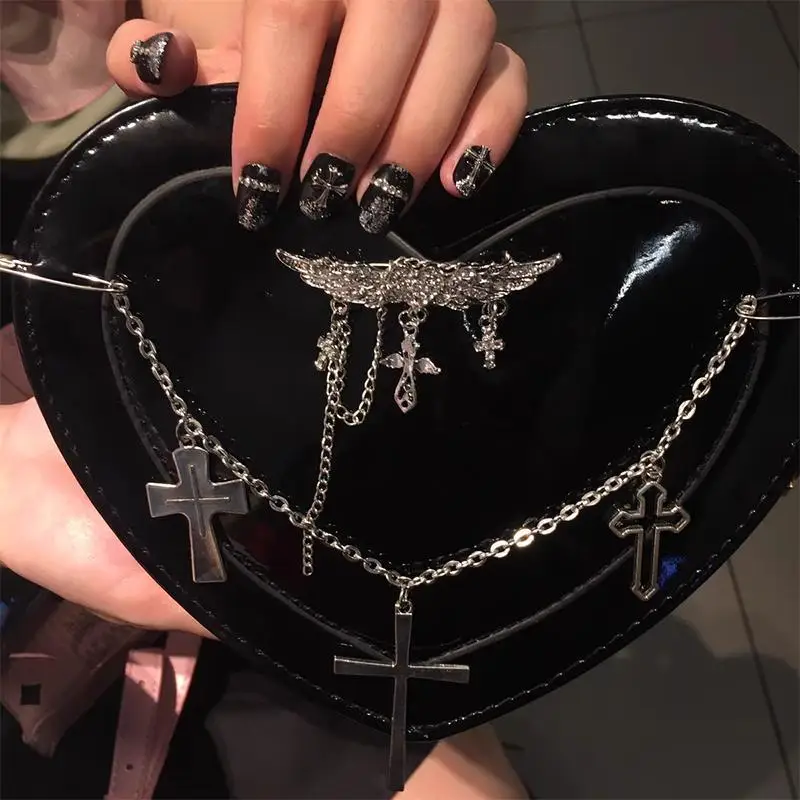 Y2K Subculture Women's Bag 2024 Trend Punk Gothic Cross Heart Shaped Crossbody Shoulder Bags Female Harajuku Bolso Mujer Cute