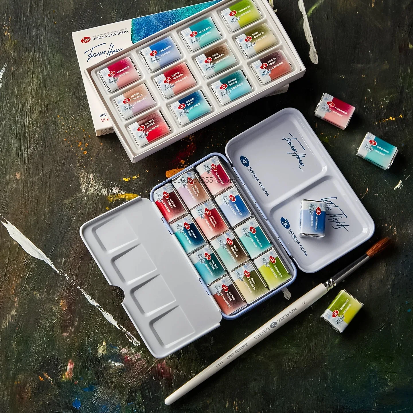 Pigments d'aquarelle solides « Nuit Blanche Russe », couleurs superposées, 12 couleurs/ensemble, boîte originale, pour étudiants en art, pigments portables pour la peinture
