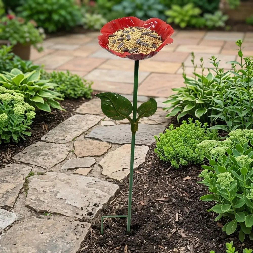 Multi-Function Insect Bird Bath Flower Shape Iron Garden Birdbath Ornamental Horticulture Flower Garden Stake Balcony