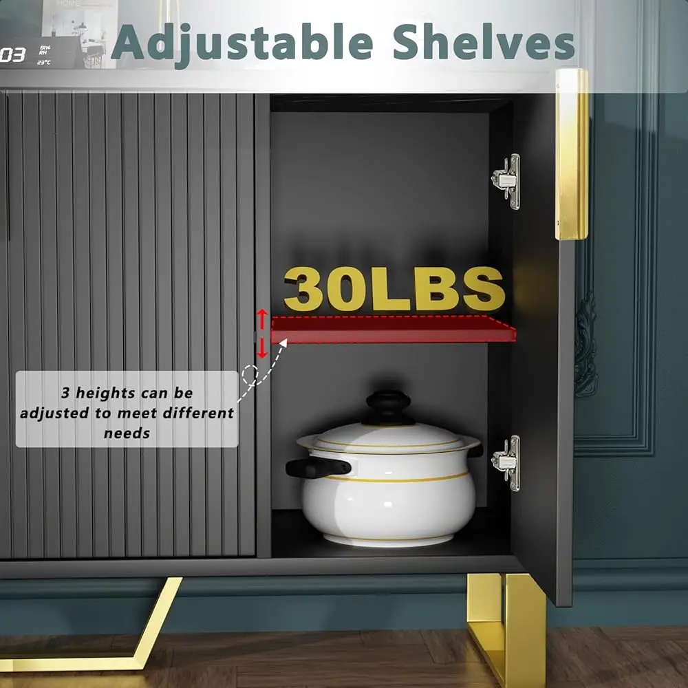 Buffet Sideboard Storage Cabinet Coffee Bar Console Table With Adjustable Shelf, 4 Doors, Black