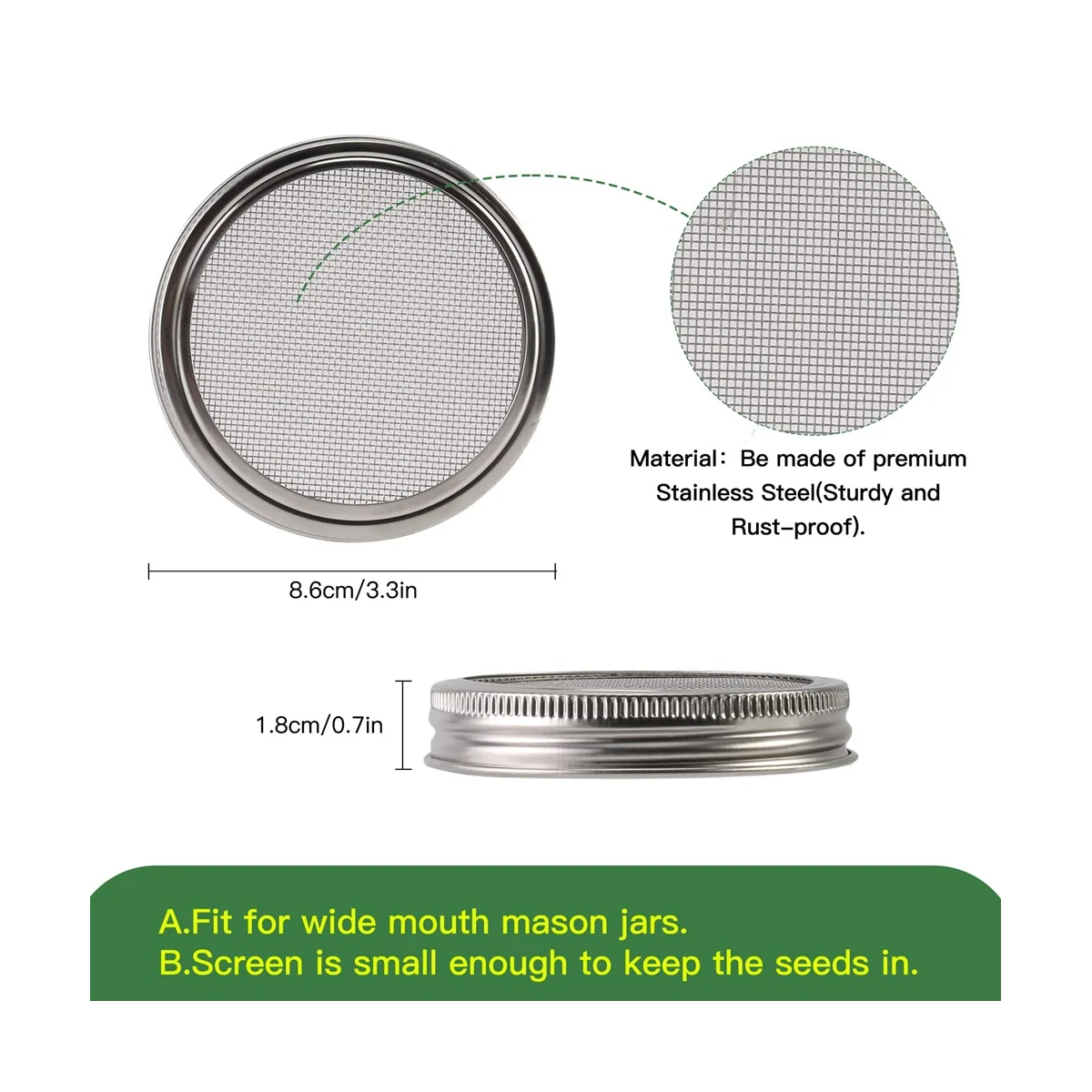 

Seed Sprouting Lids- Stainless Steel Sprout Lids with Screen for Wide Mouth Jars