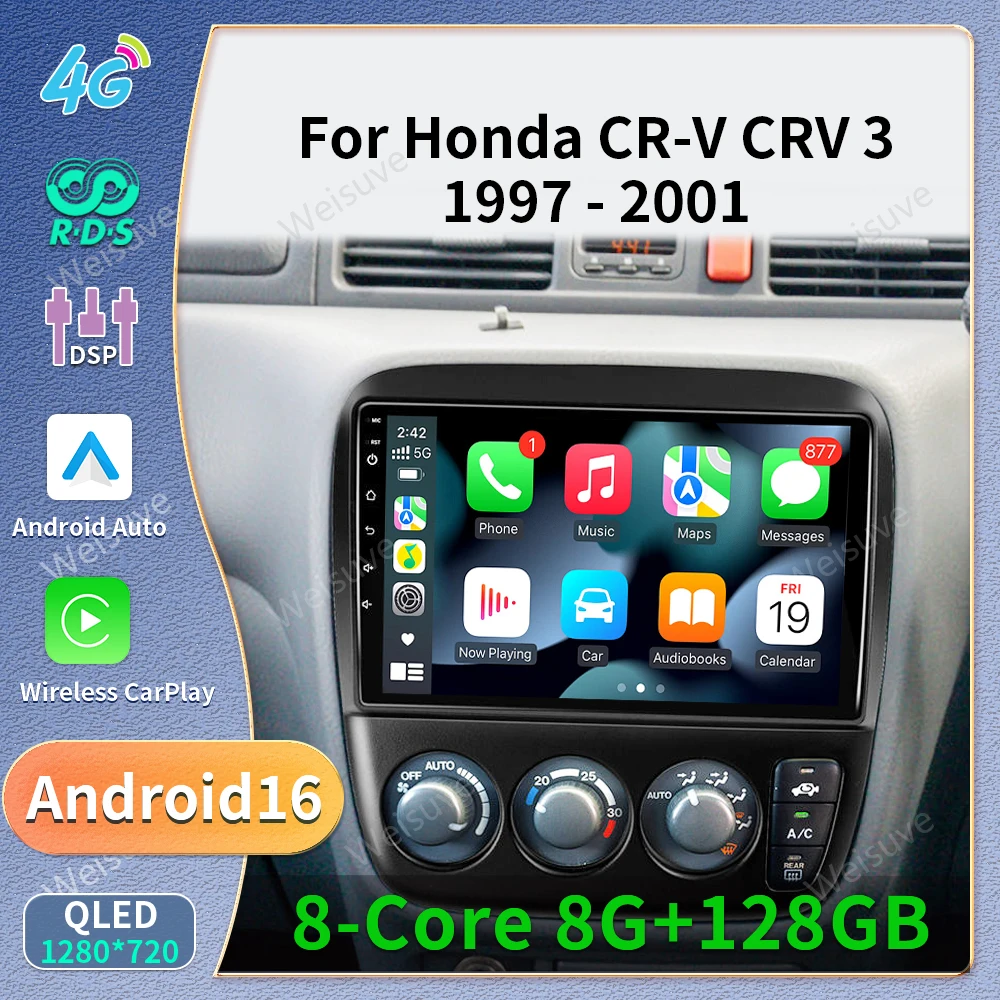 Radio Multimedia para Auto Android Auto con Voz AI mfkj 2din para Honda CRV CR-V 3 1997-2001 GPS Estéreo Caplay Autoradio 2 din dvd