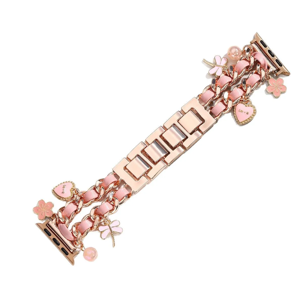 New fashion Applicable to Apple pink dragonfly watch strap Apple Watch 10th generation small chic wind pendant metal strap