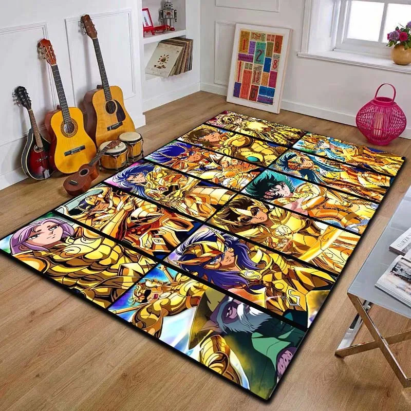 Alfombra Antideslizante de Gran Tamaño con Estampado Clásico de Anime Saint Seiya para Sala de Estar, Dormitorio, Decoración Interior del Hogar, Regalo Navideño