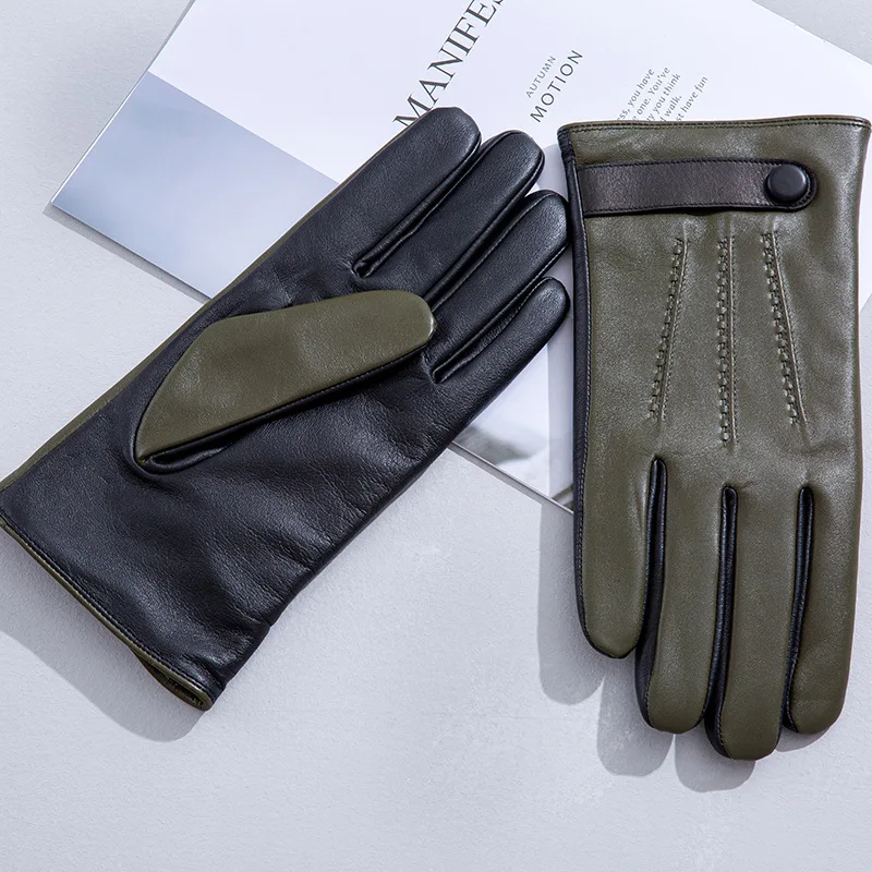 Men Goatskin Genuine Soft Leather Gloves Keep Warm Real Leather Motercycle Driving Business Gloves