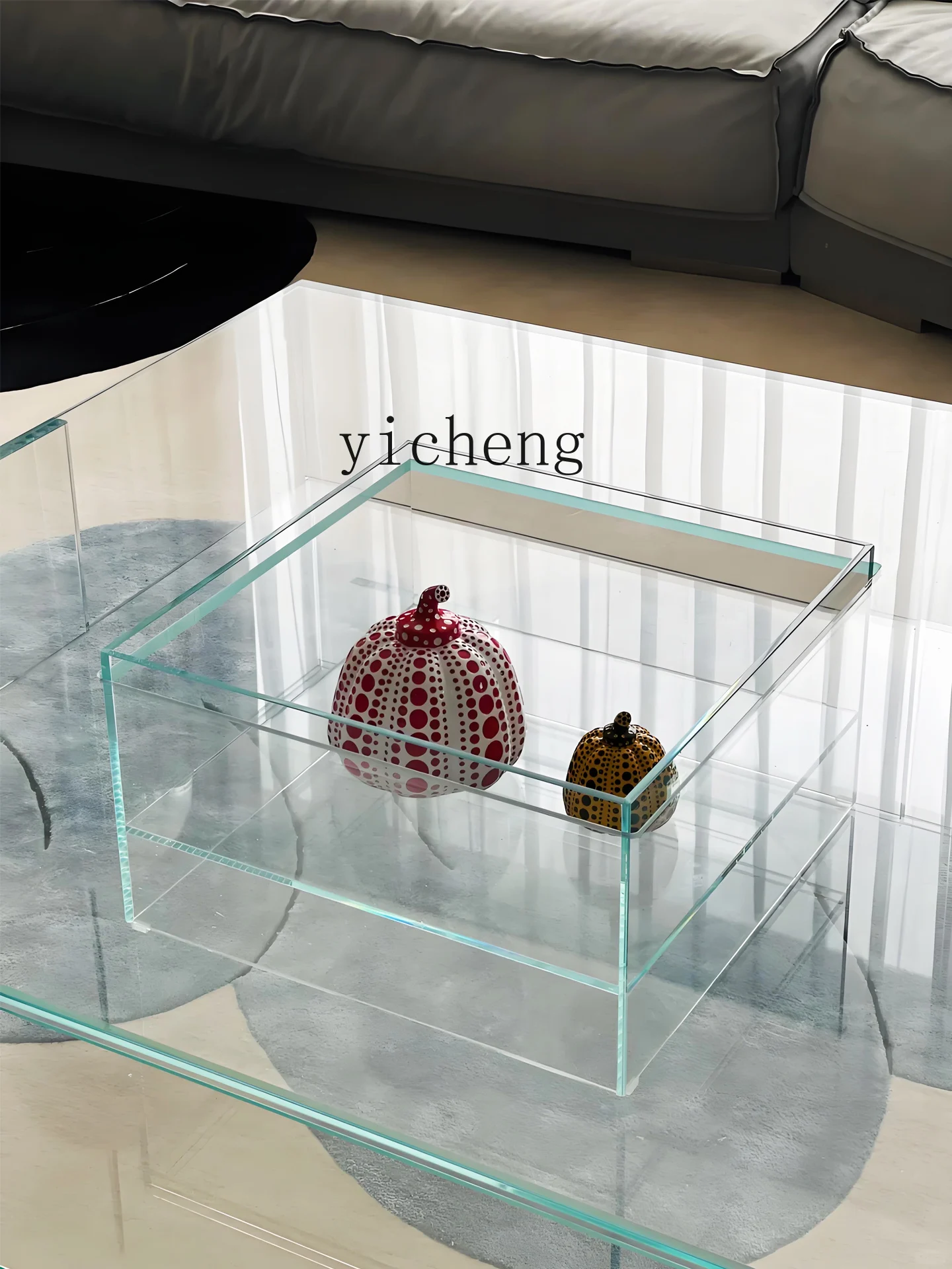

Italian Minimalist Transparent Glass Coffee Table for Home with High-End Feel Square Low Table