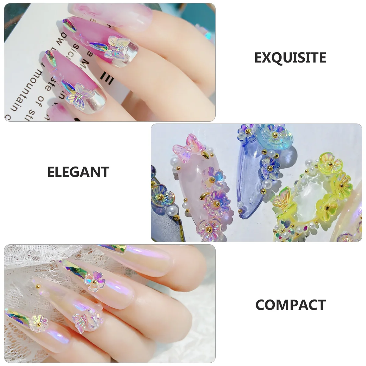 6 pezzi decorazioni per nail art forme miste paillettes glitterate colorate strass per unghie finte naturali design per manicure elegante