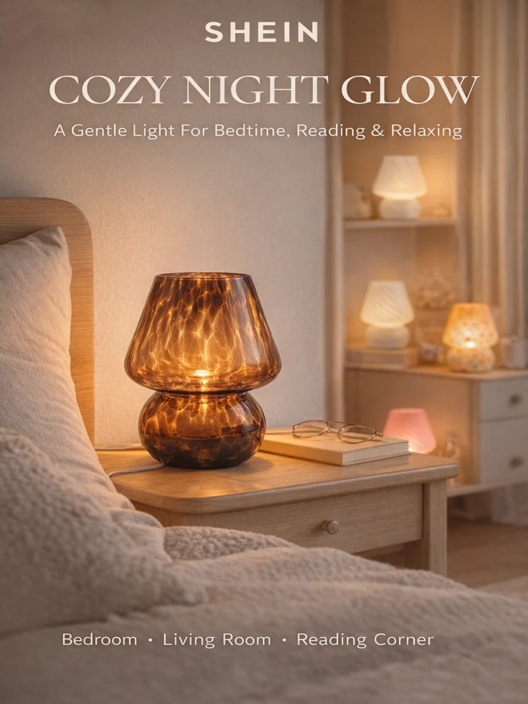 New Modern Nordic Cute Glass Table Lamp 3 Color Dimmable White Coffee Pink Orange Multicolor Indoor Ambient Lighting Girl Gift