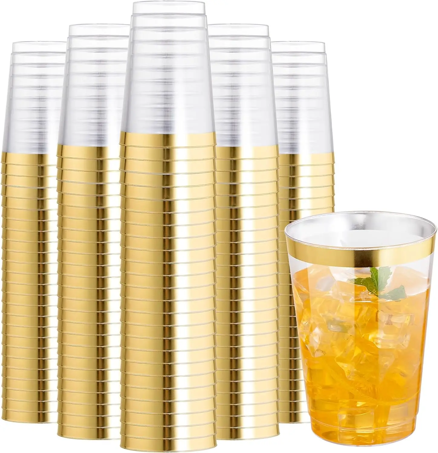 

200 Pack 12 oz Clear Disposable Plastic Cups with Gold Rim for Parties, Weddings & Events