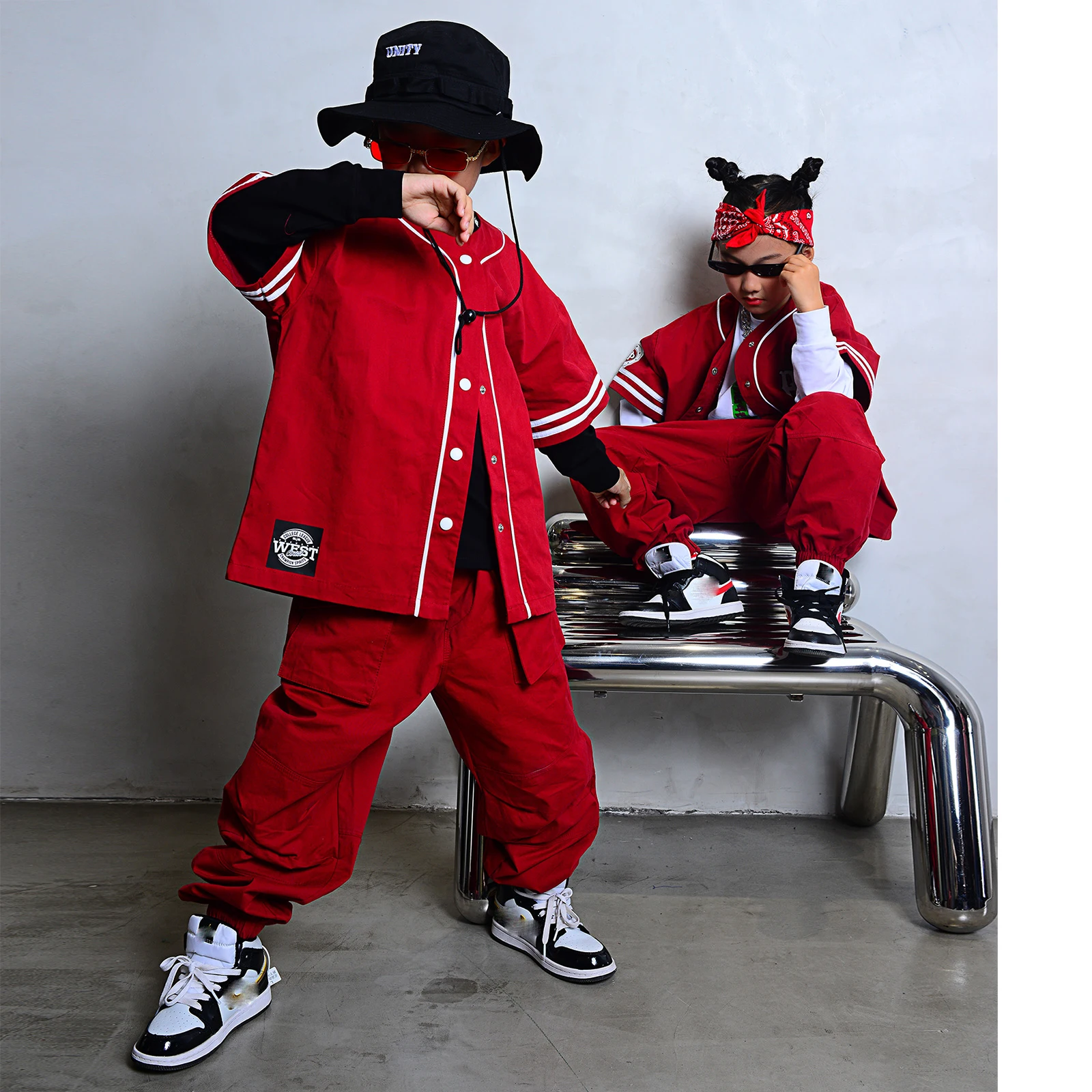 Ropa de práctica de Hip Hop para niños, trajes de Festival de baile moderno, trajes rojos, ropa de baile callejero de Jazz