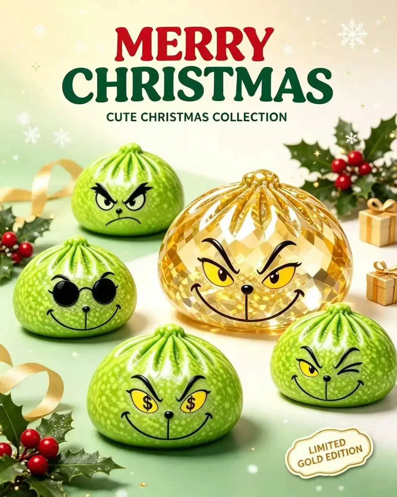 Glitzernde grüne Knödel mit Dampfgarer, Quetschbrote zur Stresslinderung für Weihnachtsfeier, Geschenk zu Weihnachten 2027, Neujahrsgeschenk – Detail 12