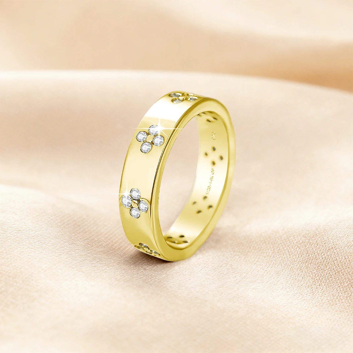 

Lucky Four-Leaf Clover Round Moissanite Ring Certified 14K Gold Filled New Year Wedding Birthday Jewelry Cute Gift for Women Men