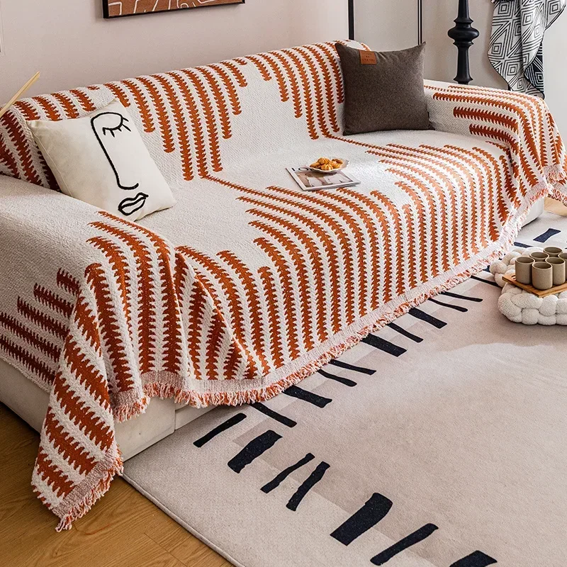 

Thicken Chenille Blanket Classic Black Stripe Sofa Blanket Summer Couch Non Slip Blanket Office Nap Shawl Cushion Sofa Covers
