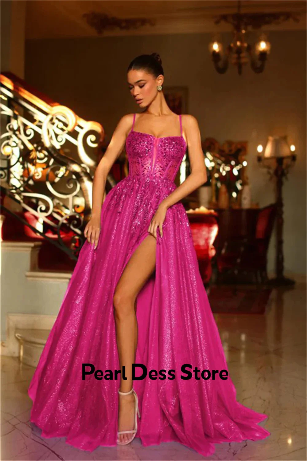 Pearl Spaghetti Straps Gala Dresses Woman 2024 for Party Dress Line A Women Evening Dress Evening Dress Stylish Wedding Shiny