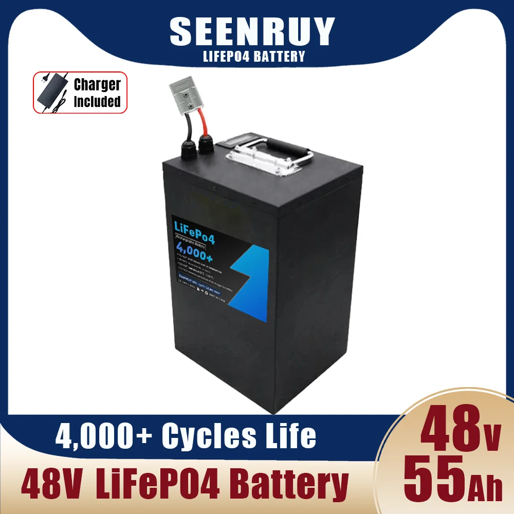 48V 55Ah Lifepo4 Battery Pack for 2kw 2500w Electric  Car Motorhome Solar Energy Large Capacity with 10A Charger