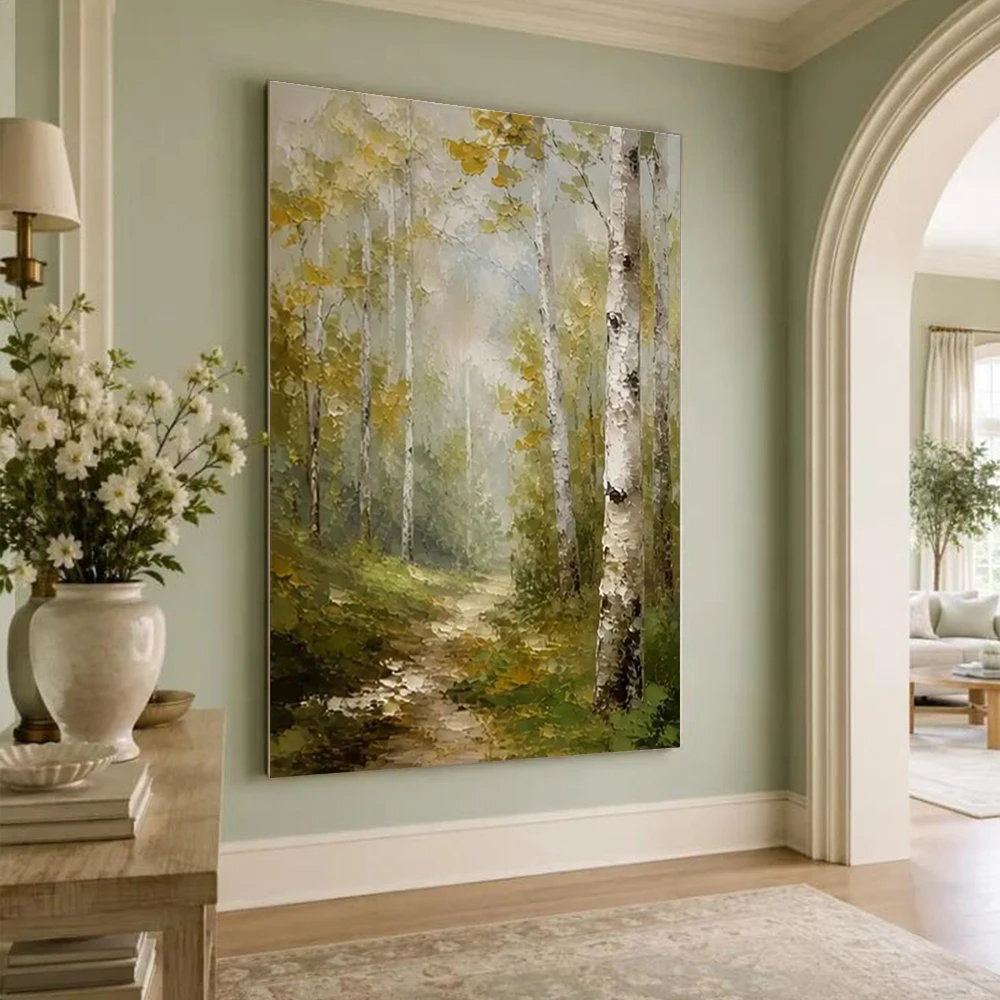 100% Handmade Abstract Oil Painting on Canvas Nordic Fir Forest Wall Art Picture Decor Home Living Room Natural Landscape Mural