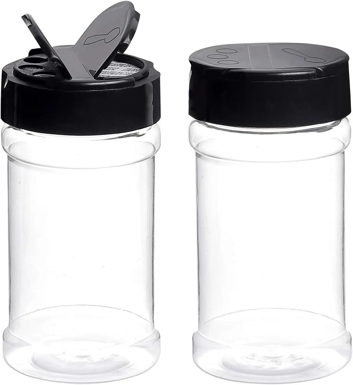 6 Pack 8oz Plastic Spice Jars with Black Cap and Shaker Lids for Storing Spice, Herbs and Seasoning Powders