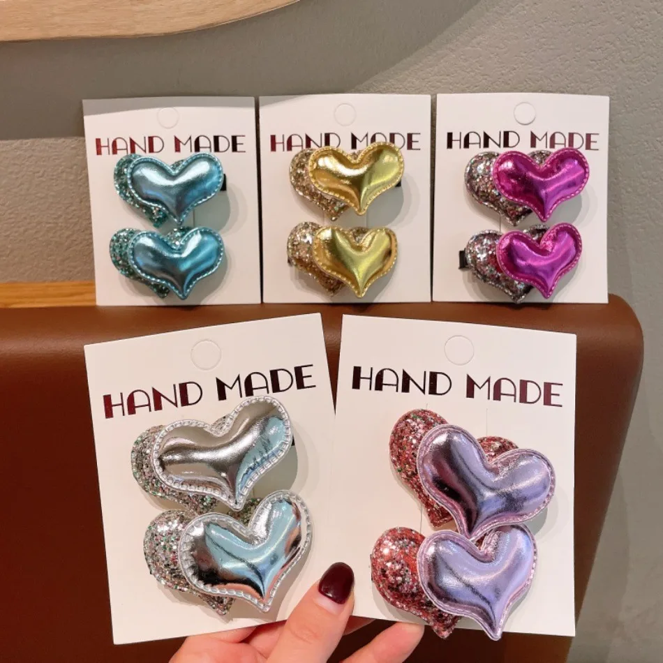 

Новая двухслойная глянцевая заколка для волос из кожи для девочек, универсальный аксессуар для прически принцессы, заколка для челки и боковых прядей ZX07