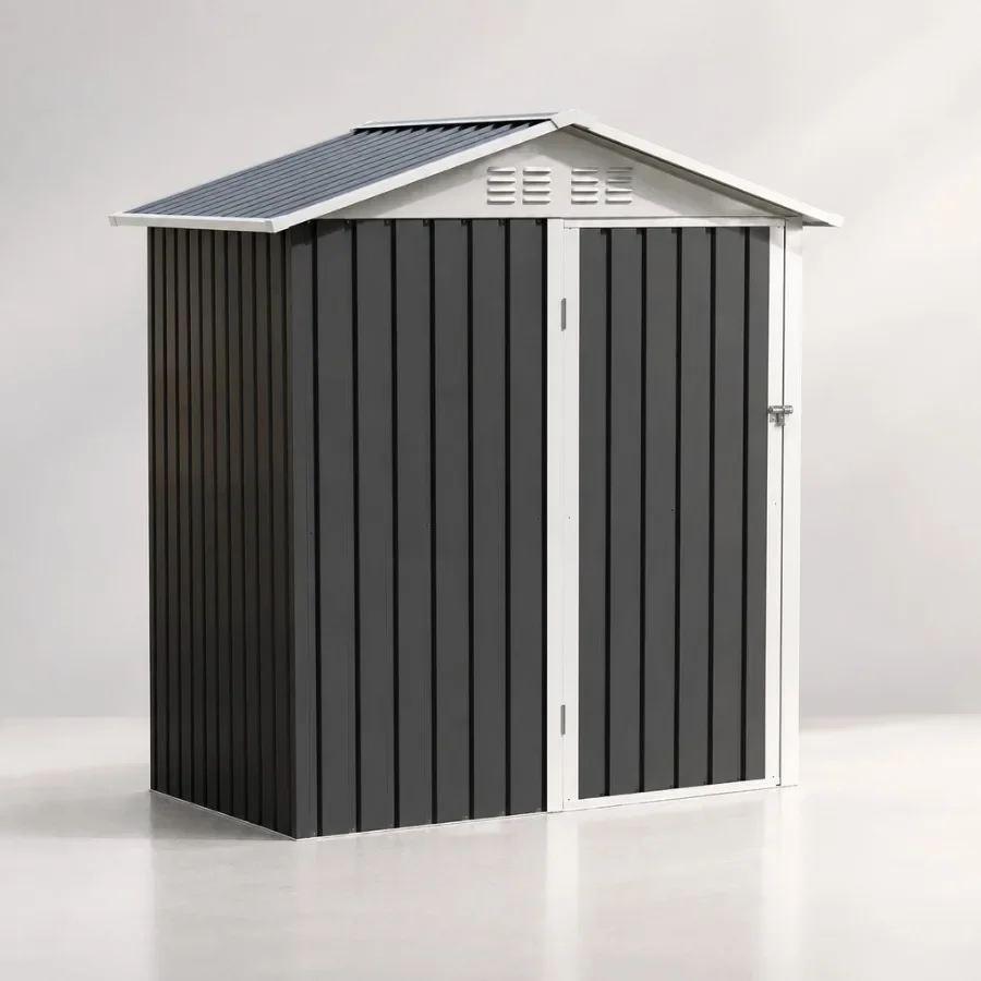 Metal Outdoor Storage Shed, 5.4'x4.3', galvanized steel, gray, rust-resistant and weatherproof for backyard, patio, lawn, utili