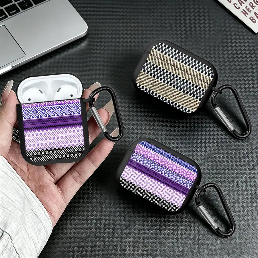 Tribal Geometric Print Case For Airpods 5 Pro2 Pro3 4 3 1 2 Pro Earphone Cases Cover With Hook